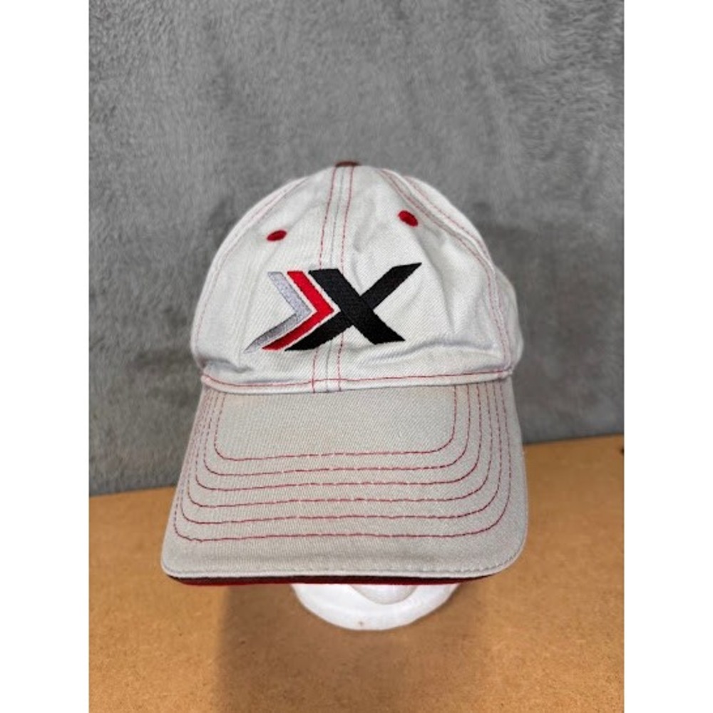 Gray Baseball Cap Red Contrast Stitching Embroidered X Logo Adjustable Strap Hat